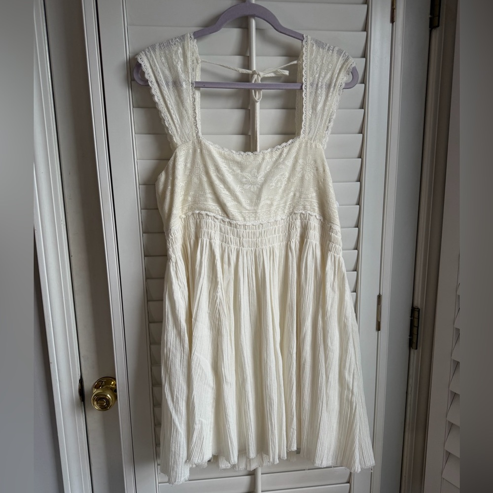Free People Ivory Combo Heartland Mini Dress tagged size Large